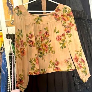 Jessica Simpson Cream Pleated Floral Blouse with Bib Collar